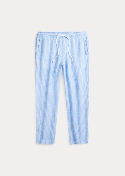 Pantalones Polo Ralph Lauren Hombre Azules / Blancos - Relaxed Fit Striped Linen - WTMOU5731